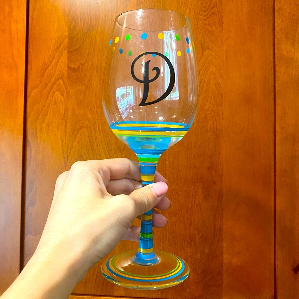 Wine Glass Hand Painted Letter D